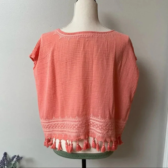 Roller Rabbit Lalla Embroidered Tassel Hem Pink Cotton Top XS Boho Summer - Picture 9 of 15